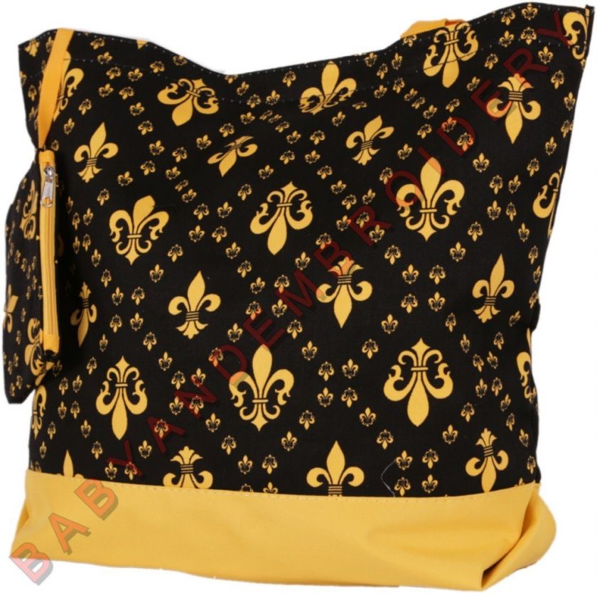 Tote Bag Fleur de lis Black Gold Embroidery Option  