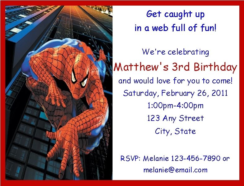Personalized Spiderman Birthday Party Invitations  