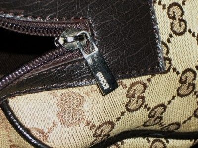 GUCCI Khaki Brown Signature Logo Jacquard & Leather Doctors Tote Bag 