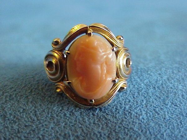 Antique Period Art Nouveau 14Kt Gold Coral Cameo Ring French?  