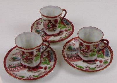   Handpainted Porcelain Demitasse Hot Chocolate CUP & SAUCER Sets, Japan