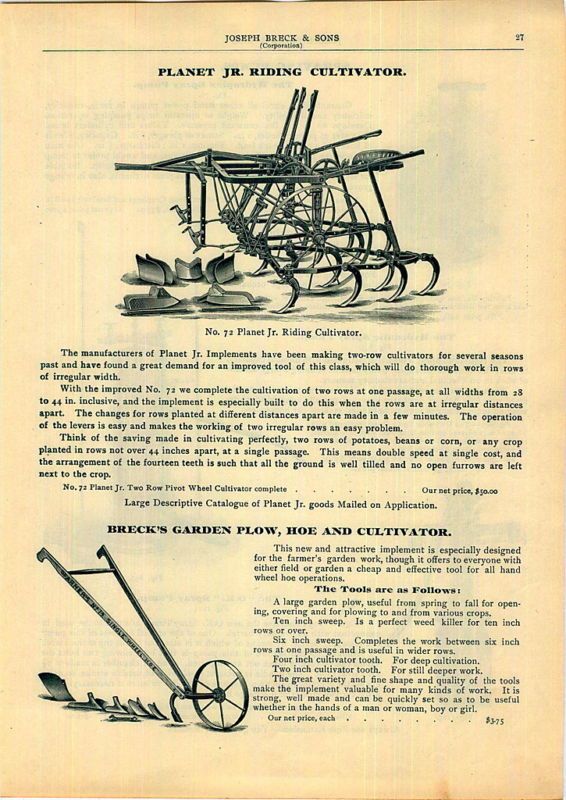 1905 Planet Jr Farm Garden Riding Cultivator Brecks ad  