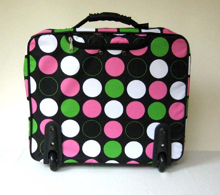 16 Computer/Laptop Briefcase Rolling Padded Bag/Wheel Pink Polka Dots 