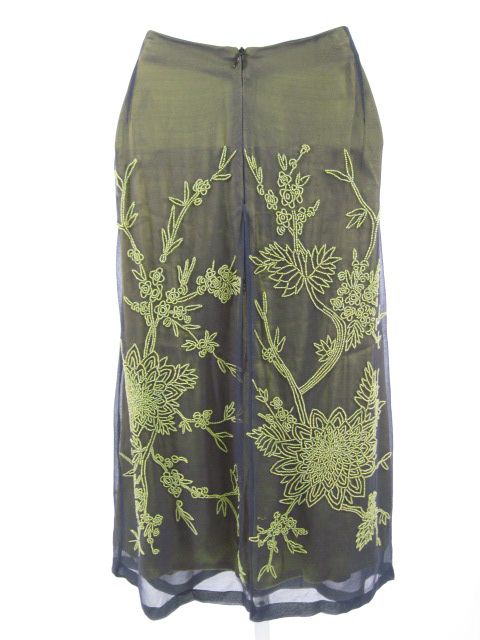 NWT MEGAN PARK Chrysanthemum Lime Silk Skirt Sz 1 $500  