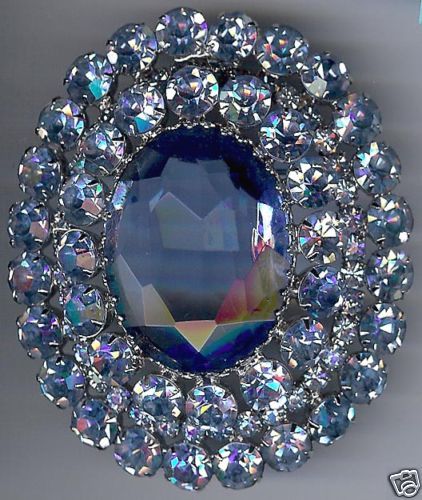 HUGE DAZZLING VINTAGE FACETED BLUE GLASS & RHINESTONE PIN  