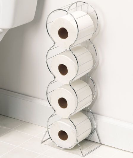 Chrome or White Compact Metal Toilet Paper Holder Stand  